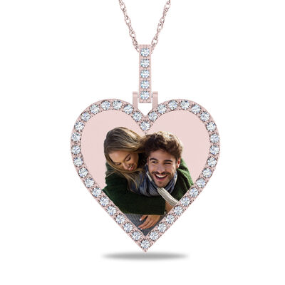 Lab Grown Diamond Bar 1ctw Heart Pendant in 10K Rose Gold